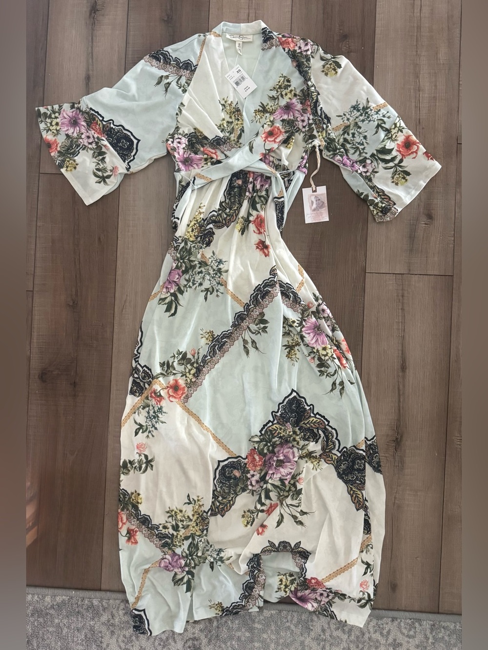 NWT Maternity Jessica Simpson Mint Floral Wrap Maxi Dress XS
